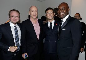 Bruce Willis, Cameron Bailey, Joseph Gordon-Levitt, and Rian Johnson at an event for Looper (2012)