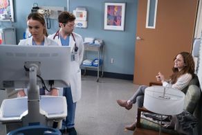 Still of Sarah Utterback, Camilla Luddington and Jake Borelli in Grey's Anatomy episode Bad Reputation