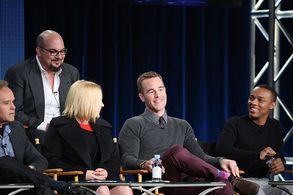 Patricia Arquette, Peter MacNicol, James Van Der Beek, Shad Moss, and Anthony E. Zuiker in CSI: Cyber (2015)