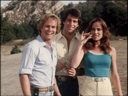 Catherine Bach, Byron Cherry, and Christopher Mayer in The Dukes of Hazzard (1979)