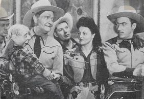 Rusty Cline, Alta Lee, Cal Shrum, Max Terhune, Elmer, and Ace Dehne in Swing, Cowboy, Swing (1946)