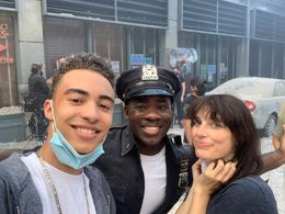 On set of Seal Team with actress and director Jessica Paré and Jaden Betts