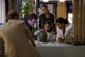 Shelley Conn, Rod Hallett, Jason O'Mara, and Alana Mansour in Terra Nova (2011)