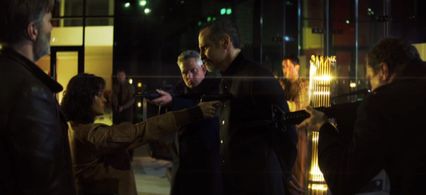 Robert Firth, David Morrissey, Russell Richardson, and Mandeep Dhillon in The City and the City (2018)