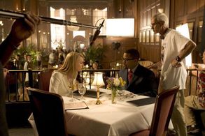 (l to r) Sunny Mabrey, Ice Cube and director Lee Tamahori on the set of Revolution Studios' new action thriller XXX: Sta