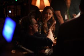 Director Adam Cooper with actress Karen Gillan from the film SLEEPING DOGS
