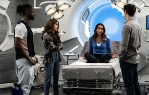 Danielle Nicolet, Grant Gustin, Kayla Compton, and Brandon McKnight in The Flash (2014)