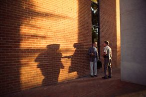 Chuck and Patrick Fabian filming a scene in 'Jimmy'