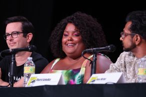 Utkarsh Ambudkar, Richie Moriarty, and Danielle Pinnock at an event for Ghosts (2021)