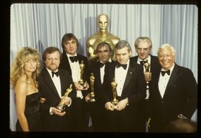 Farrah Fawcett, Nick Allder, Dennis Ayling, H.R. Giger, Brian Johnson, Carlo Rambaldi, and Harold Russell at an event fo