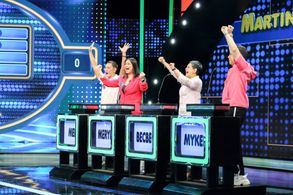 Mel Martinez, Mykee Martinez, Meryll Soriano, and Bec-Bec Soriano in Family Feud Philippines (2022)