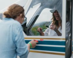 Delta Goodrem and Adrian Powers on location shooting 'Love is in the Air'