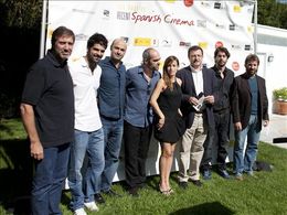 L.A. Recent Spanish Cinema Series presentation to press. From left to right: Emilio Aragón, Miguel Ángel Muñoz, Joaquín 