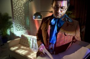 Phil Mucci in costume as Gustav Lansgrove on the the set of Far Out