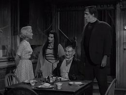 Yvonne De Carlo, Fred Gwynne, Al Lewis, and Beverley Owen in The Munsters (1964)