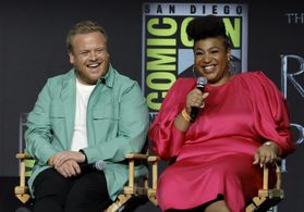 Sophia Nomvete and Owain Arthur at an event for The Lord of the Rings: The Rings of Power (2022)