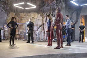 Jenna Dewan, Melissa Benoist, Grant Gustin, and Jeremy Jordan in Supergirl (2015)