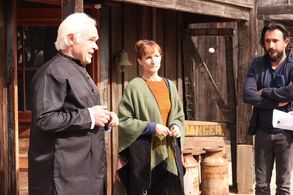 set of The Cross breed with Director Biray Dalkiran and Danny Winn and Malinda Farrington