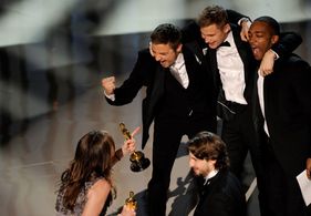 Kathryn Bigelow, Jeremy Renner, Anthony Mackie, Brian Geraghty, and Mark Boal at an event for The 82nd Annual Academy Aw