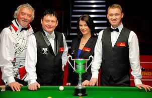 John Virgo, Jimmy White, Stephen Hendry, and Michaela Tabb