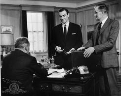 Sean Connery, Desmond Llewelyn, and Bernard Lee in From Russia with Love (1963)
