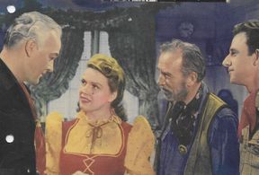 William Boyd, Andy Clyde, Jimmy Rogers, and Frances Woodward in Riders of the Deadline (1943)