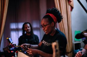 Wanjiru. M. Njendu on set for the film Stray