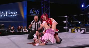 Riho Abe, Rick Knox, and Maki Ito at an event for AEW Dark: Elevation (2021)