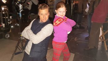 Abigail on set with Alan Tudyk in Powerless