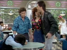 Scott Baio, Willie Aames, and Denise Miller in Charles in Charge (1984)