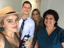 On set on Kevin From Work with Noah Reid, Jordan Hinson and Joanna Leeds