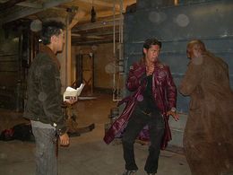James Boss, Gabriel Womack (floor),Michael Tech, Christopher Guyton, fight scene rehearsal - White Wall