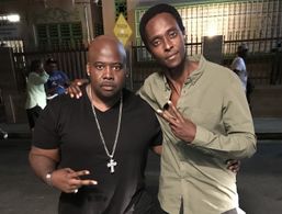 Fredrick Bam Scott with Edi Gathegi on the set of “StartUp” Season 3 after filming.