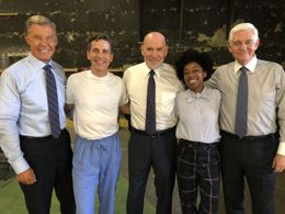 Kent Shocknek, Brian Dietzen, Mitch Pileggi, Diona Reasonover, Steve Tom, of CBS-TV's NCIS.