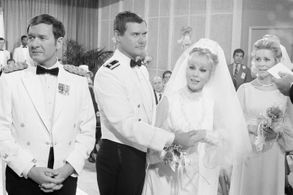 Barbara Eden, Larry Hagman, Bill Daily, and Emmaline Henry in I Dream of Jeannie (1965)