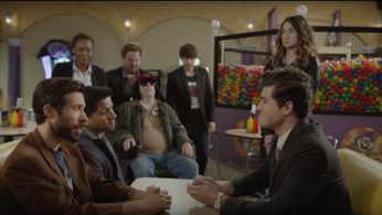 Mitch Lerner as Guy in Part Timers with Jehan Ratnatunga, Anthony Padilla, Ian Hecox, Casey Webb, Natalie Whittle, and J