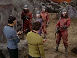 Leonard Nimoy, William Shatner, Fred Williamson, Louie Elias, Ed Long, and Charlene Polite in Star Trek (1966)