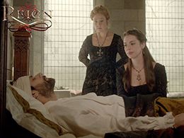 Megan Follows, Mark Ghanimé, and Adelaide Kane in Reign (2013)