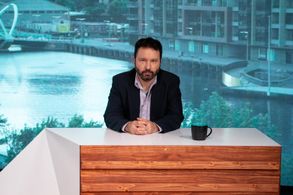 Michael G Welch on set playing a TV Host for CCTV Nasty