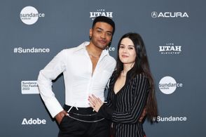 Owen Thiele and Patti Harrison at an event for Theater Camp (2023)