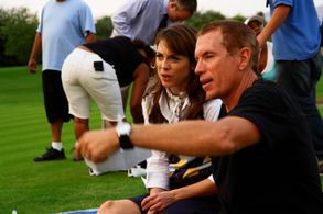 With Rebecca Pidgeon on the set of Cat City.