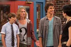 Harrison Houde, Kolton Stewart, Dylan Playfair, and Charlie Storwick in Some Assembly Required (2014)