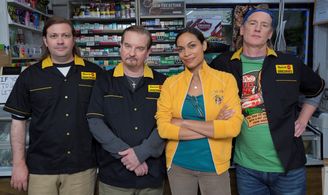 Jeff Anderson, Rosario Dawson, Trevor Fehrman, and Brian O'Halloran in Clerks III (2022)