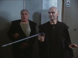 Ernest Borgnine and Biagio Pelligra in Treasure Island in Outer Space (1987)