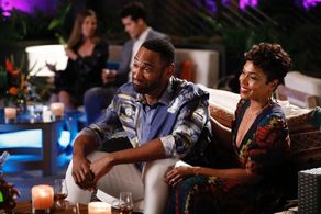 Gillian White and Anthony Alabi guest starring on the set of ABC’s Black-ish.