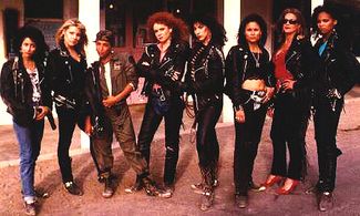 Chopper Chicks in Zombie Town 1989 with (l-r) Lycia Naff, Whitney Reis, Kristina Loggia, Jamie Rose, Catherine Carlen, N