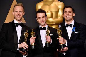 Justin Paul, Benj Pasek, and Justin Hurwitz at an event for La La Land (2016)