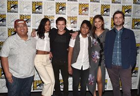 Jon Watts, Tony Revolori, Zendaya, Tom Holland, Laura Harrier, and Jacob Batalon at an event for Spider-Man: Homecoming 