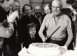 L to R Ray Harryhausen (Producer),Desmond Davis (Director),Jaxon Gwillm (Son of actor Jack Gwillim who played Poseidon