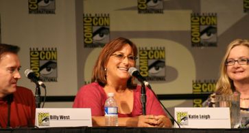 Billy West and Cheryl Chase watch Katie Leigh at the Cartoon Voices II panel.